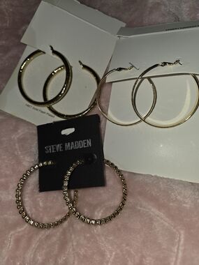 Steve Madden Shiny Gold Hoop Earring Trio